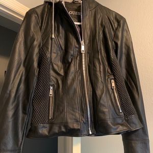 Guess Faux Leather Coat with Removable Hood